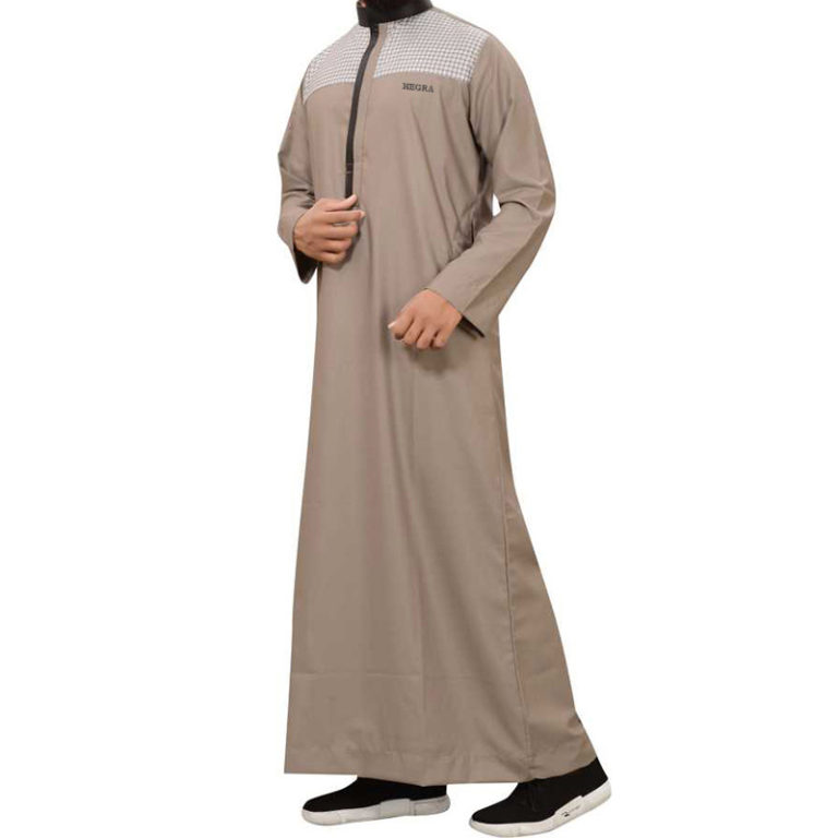 Men Color Block, Checkered Cotton Blend Straight Thobe - Image 3